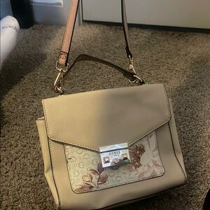 Guess Beige Crossbody Bag with Gold Hardware and Transparent Panel